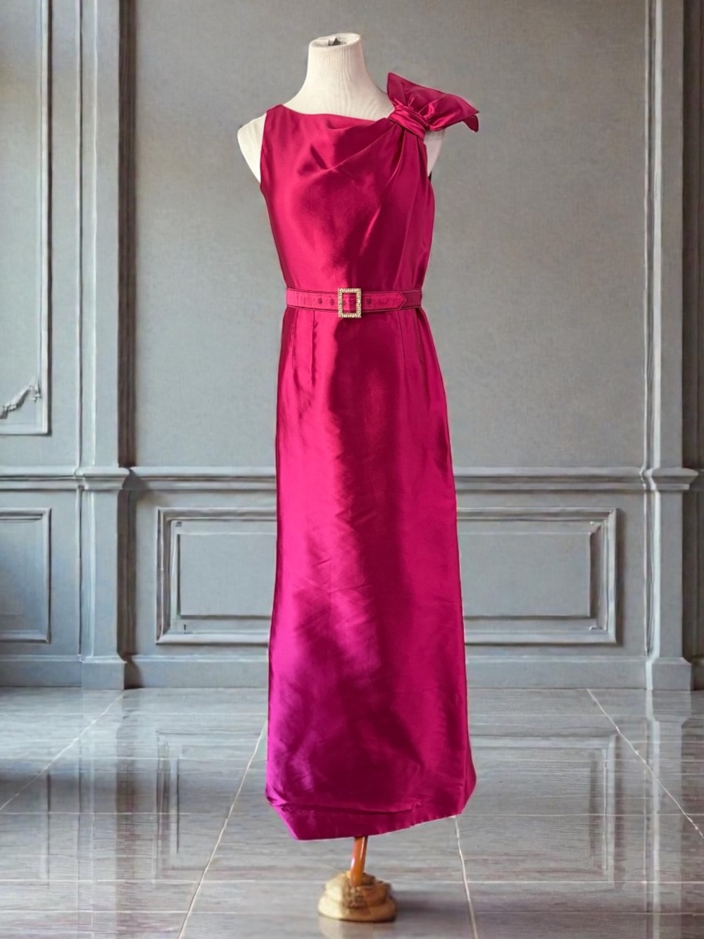 RICKIE FREEMAN TERI JON  Silk Taffeta Fuchsia Ruched Dress Size 8